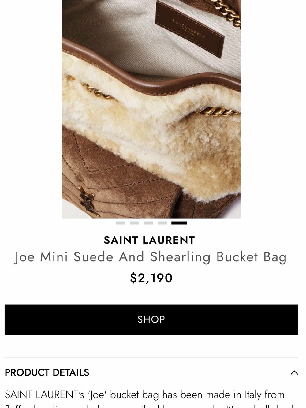 Yves Saint Laurent YSL mini Joe bucket shearling suede bag RETAIL 2,190 - Picture 14 of 14